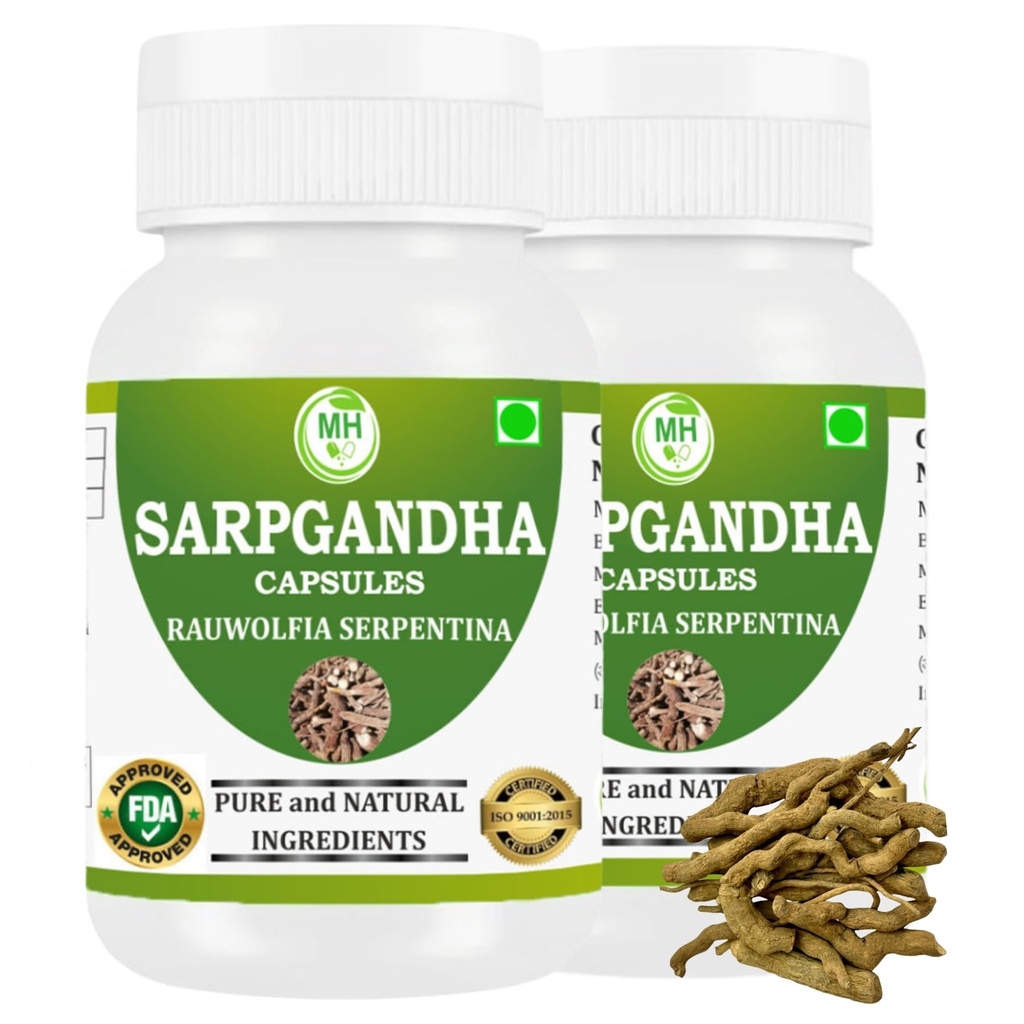 Morsan Healthcare Sarpgandha (Rauwolfia Serpentina) Capsule – Confezione da 2 x 60 capsule di veg | 500 mg di estratto di erbe | Integratore ayurvedico naturale per il benessere quotidiano