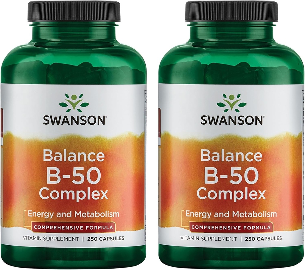 Swanson B-50 B-Complex - Complexe Vitamine B avec haute puissance et biodisponibilité - favorise le soutien du système immunitaire, aide la santé cardiaque, et soutient le système nerveux sain - (2 capsules) (2 pack)