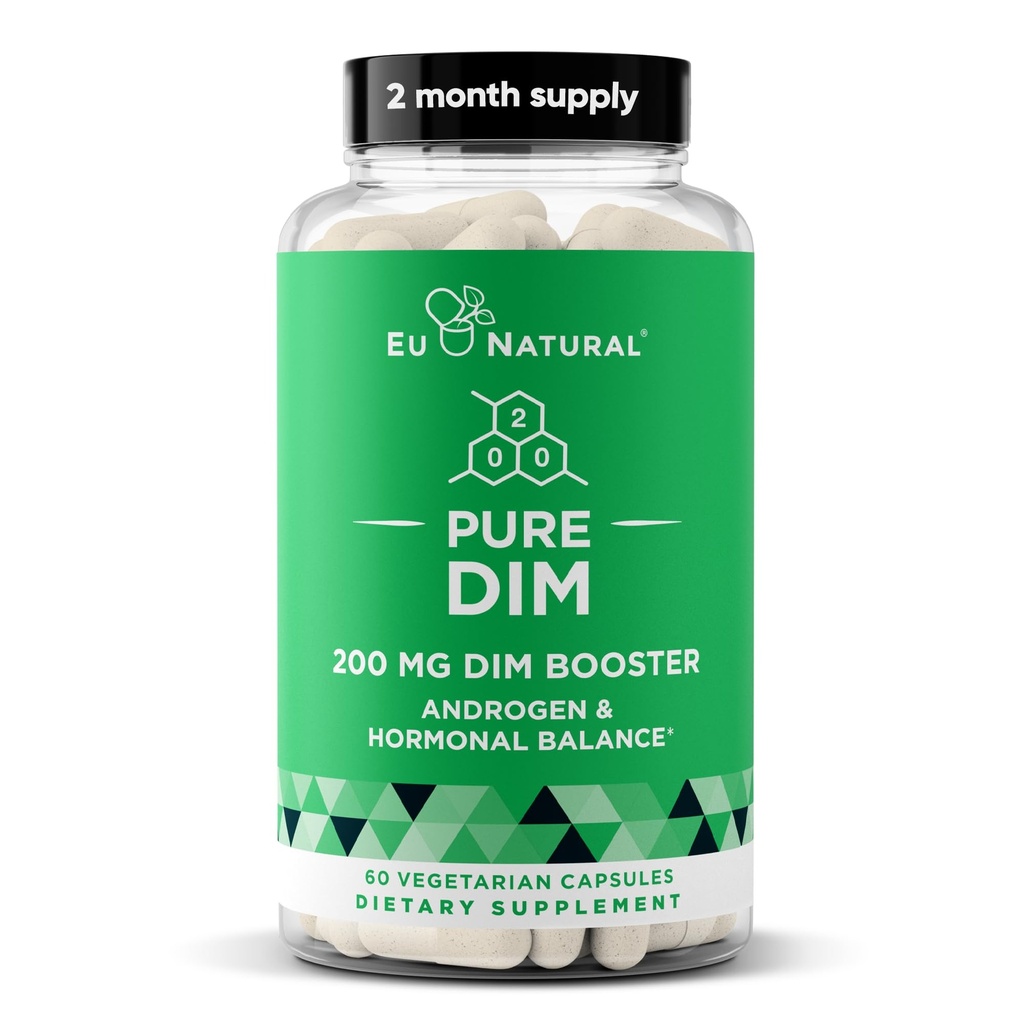 DIM Ergänzung Pure 200 Mg für Frauen oder Männer – Estrogen Hormon Balance Supplement für Energie, Fett, Stress, Menopause, Hot Flashes – Verbesserte Bioverfügbarkeit BioPerine – 60 Vegan Soft Capsules