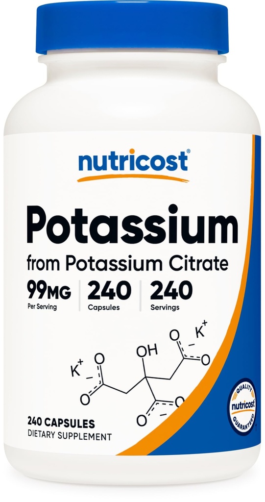 Nutricost Kaliumcitrat 99mg, 240 Kapseln - Glutenfrei, nicht gentechnisch verändert