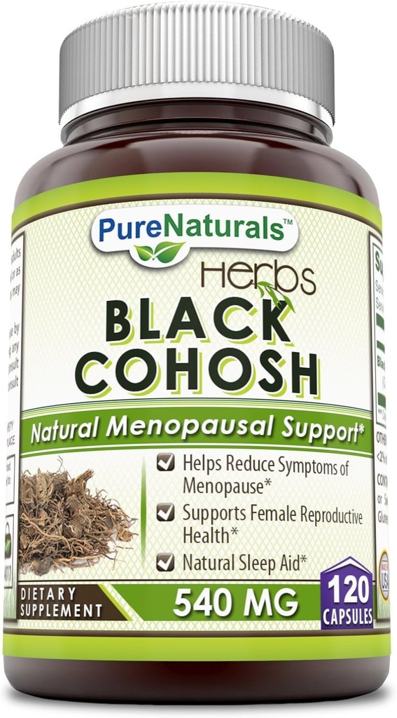 Pure Naturals Black Cohosh Menopause Relief - Natürliche Lösungen für Menopause Support - 540 Mg Supplement mit Pure Root Extract 120 Kapseln