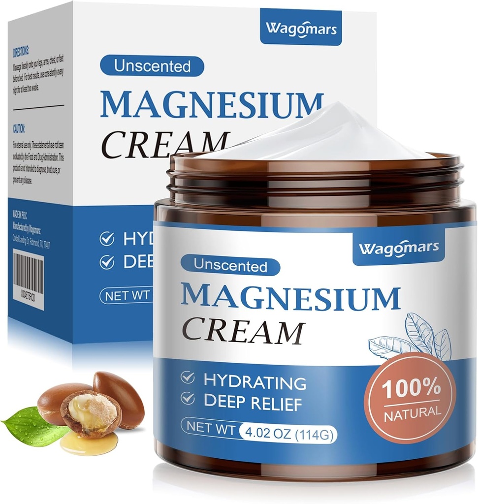 Magnesium Cream for Sleep - Natürliche topische Magnesiumlotion für Schmerz- und Beinkramps, Muskelrelaxation, ruhig - nächtliche Körperbutter für tiefe Hydration - sicher für Kinder (Unscented)