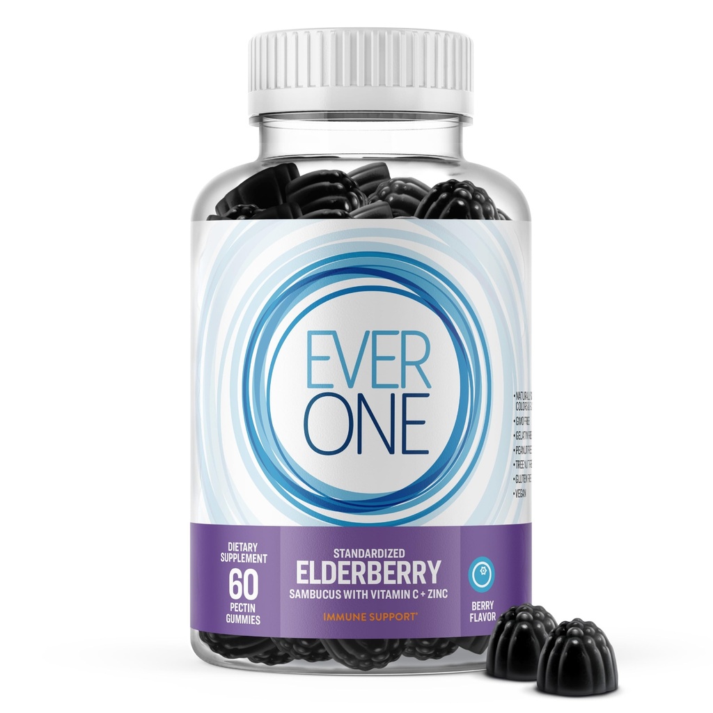 Sambucus Elderberry Gummies für Erwachsene mit Vitamin C und Zink-Immununterstützungsergänzung - Vegan, Gelatin Free, Glutenfrei, GMO Free Delicious Berry Flavored, Black Elderberry Immune Gummy Vitamine