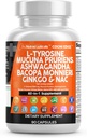 Saubere Nutraceuticals L Tyrosin Mucuna Pruriens Bacopa Monnieri Ashwagandha Focus Supplement w/N-Acetyl Cystein NAC 5-HTP Ginkgo Biloba Alpha GPC Vitamin C D B1 B12