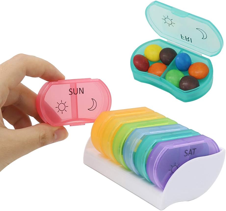 Pacchetto HRX Little Daily Pill Box Case AM PM per 7 giorni, piccolo portapacchi tascabili, contenitore carino dell'organizzatore della droga 2 volte al giorno