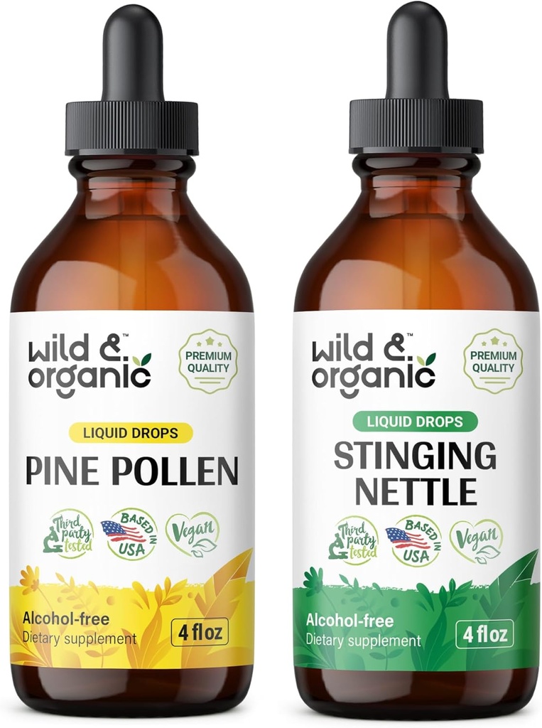 Teinture de pollen de pin sauvage et biologique 4 fl oz & stinging Teinture de racine de papillon 4 fl oz