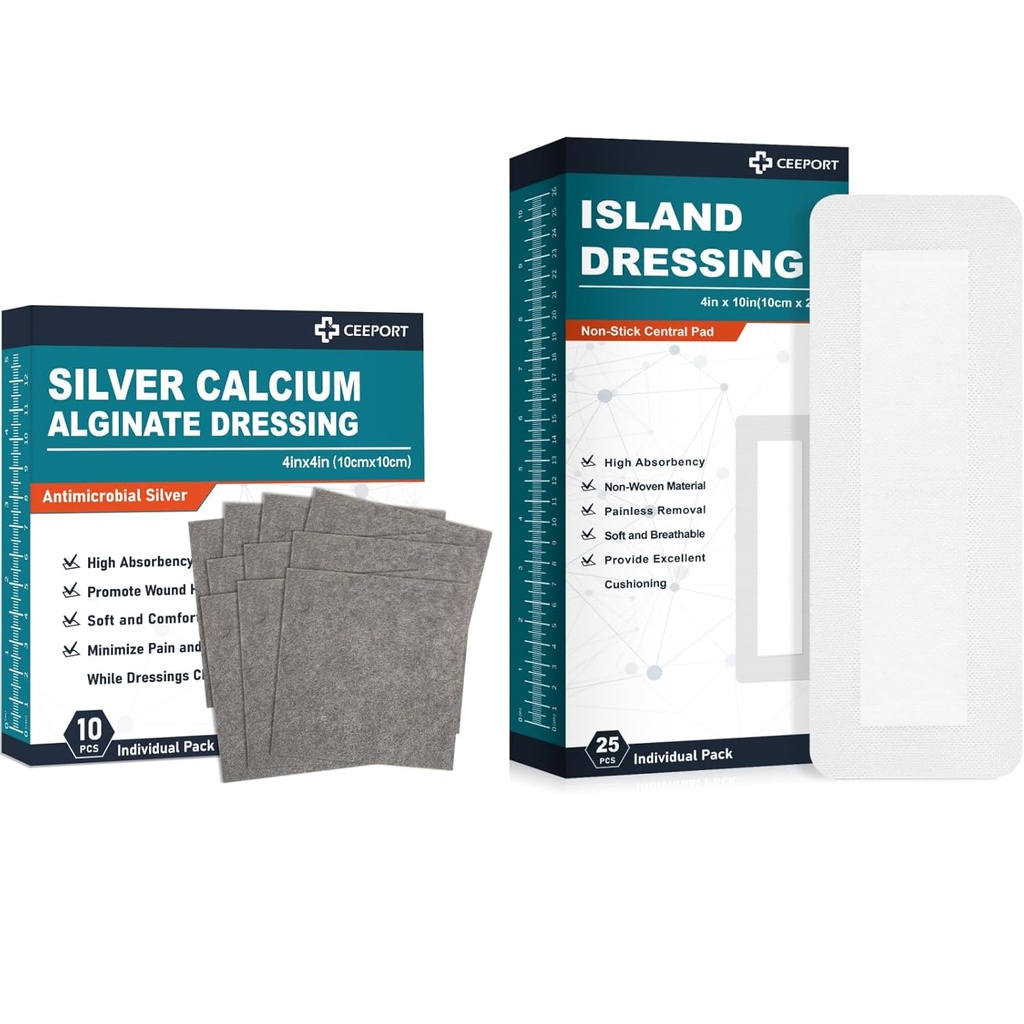 Silber Calcium Alginat Dressing (4''x4'''10Pcs) +Island Dressing(4" x 10" 25Pcs)