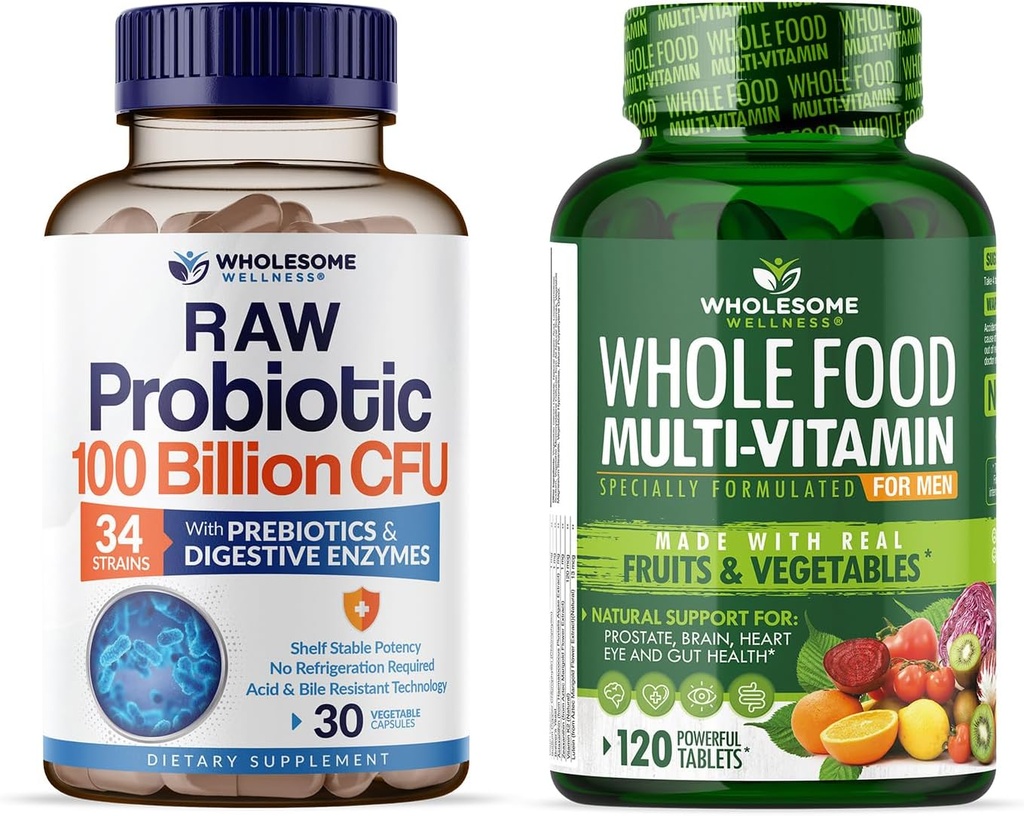 Probiotiques bio 100 milliards CFU, Dr Formulé pour les femmes et les hommes + Multivitamines alimentaires complètes pour les hommes, Multivitamines naturelles, Minéraux, Extraits organiques