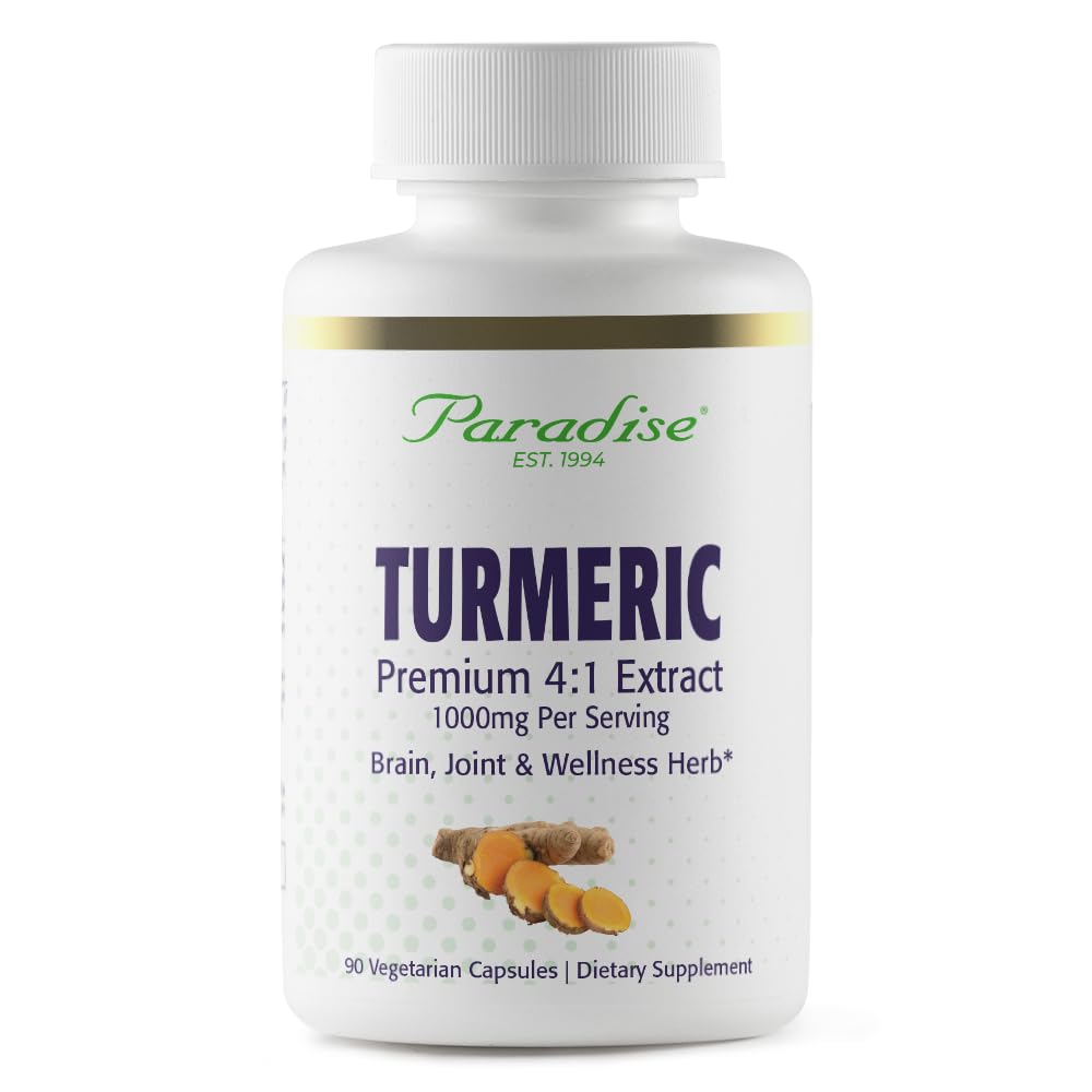 Paradise Organic Turmeric Rhizome 4:1 Extrakt, Active Whole Spectrum Extract, Super Potent, Ultra Pure, Vegan, Non-GMO, Glutenfrei, 90 Vegetarische Kapseln