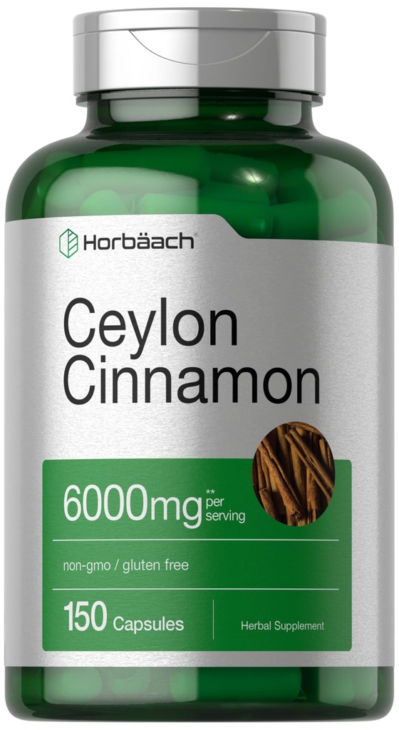 Horbäach Ceylon Cinnamon Kapseln | 6000 mg | 150 Count | Non-GMO & Gluten kostenlose Ergänzung