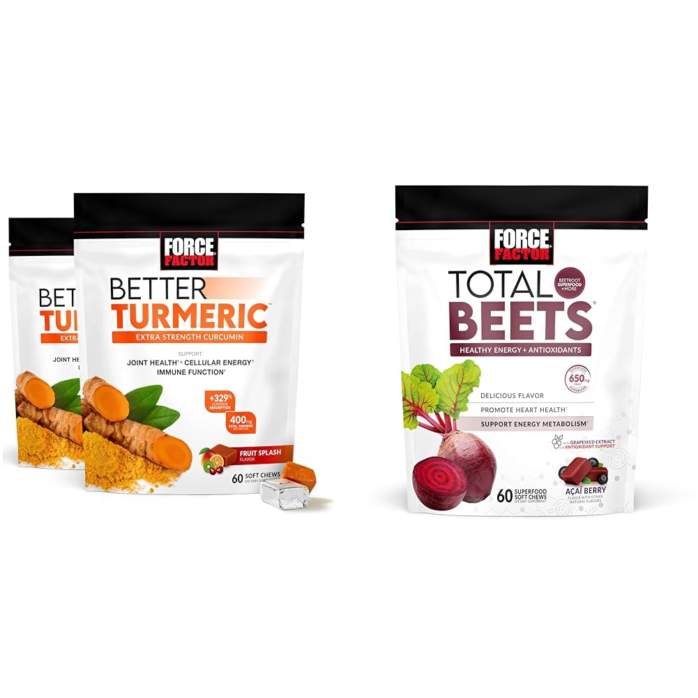 Force Factor Better Turmeric 120 Soft Chews & Total Beets 60 Soft Chews Bundle für Gelenk- und Herzgesundheit