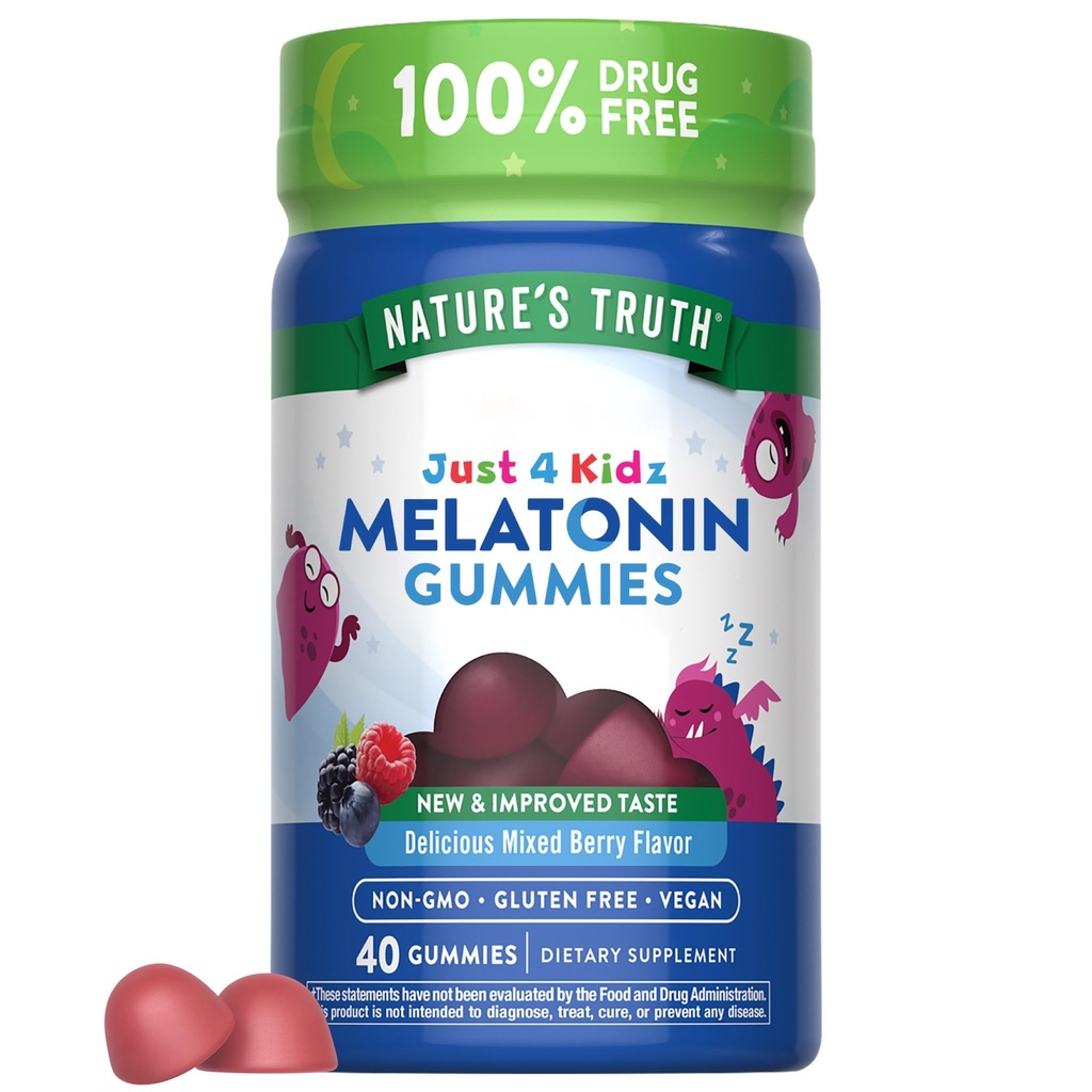 Verità dei bambini Melatonin Gummy | 1mg | 40 Count | Vegan, Non-GMO & Gluten Gummies | Gummies ciliegia