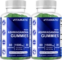 Vitamatic 2 Pack Ashwagandha Gummies 1500 mg Equivalent Per Serving (aus 30:1 Extrakt 50 mg) - 60 Vegan Gummies - 3% Withanolides