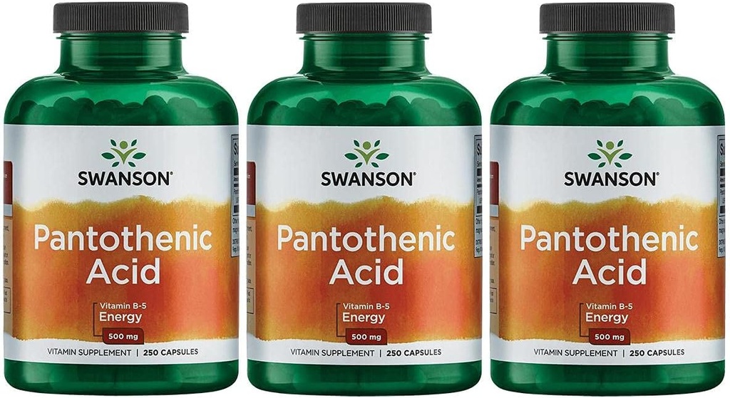 Swanson Pantothensäure (Vitamin B-5) Energy Metabolism Nerve Function Support 500 mg 250 Kapseln (3 Pack)