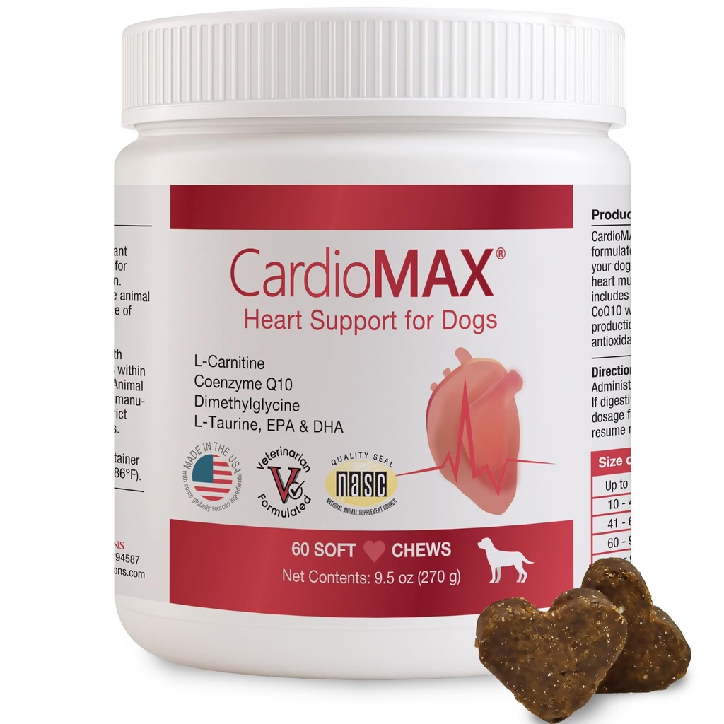 Herzunterstützungsergänzung für Hunde-Vet-Formuliert, Antioxidant-Rich-L-Taurin, L-Carnitin,EPA,DHA,CoQ10-Aids Kreislaufstärke, Herzmuskelfunktion-USA Made-60 Weichkäse