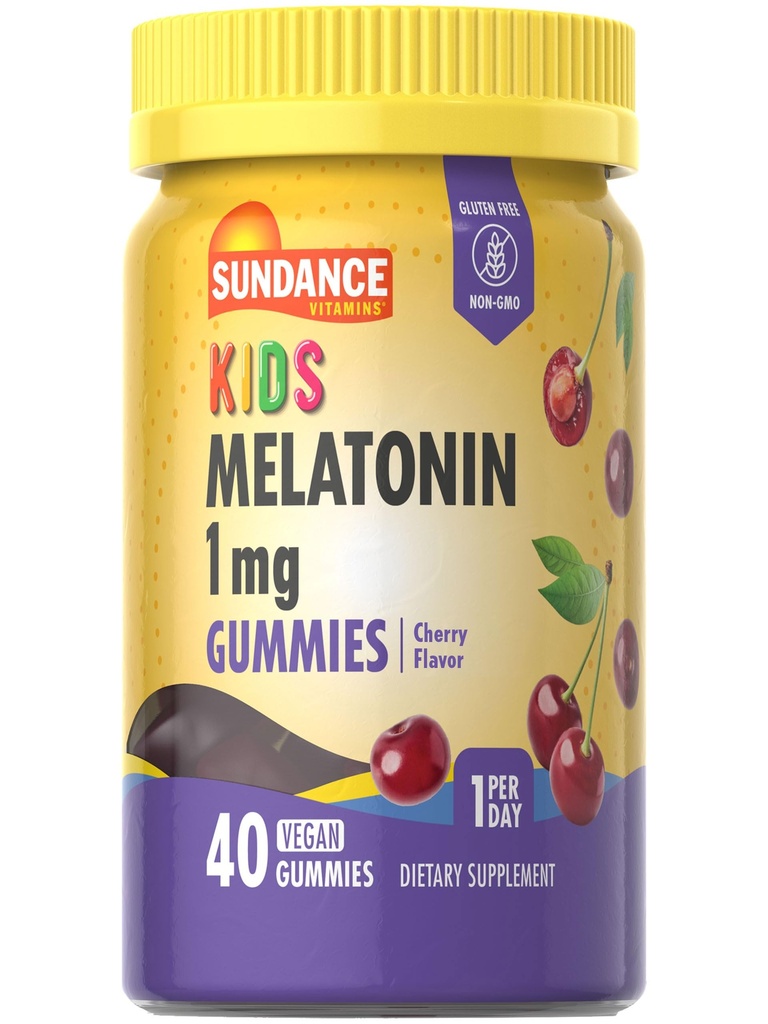 Sundance Kid's Melatonin Gummies 1mg | 40 Count | Cherry Flavor | Vegan, Non OGM e Gluten Free Supplement