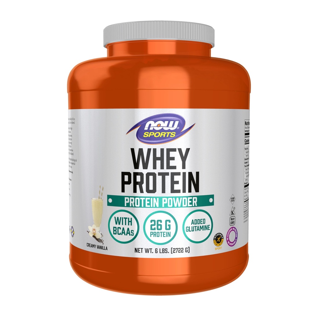 NOW Nutrizione sportiva, Proteine del siero, 26 g con BCAA, Polvere di vaniglia cremosa, 6-Pound
