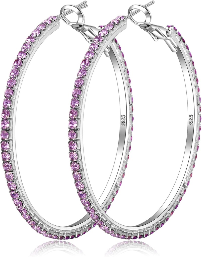 925 Sterling Silver Orecchini grandi strass Hoop Orecchini Big Cubic Zirconia Hoop Orecchini strasss rotondo cerchio orecchini per le donne 20/30/40/50/60/70mm Cerchi scintillanti con cristalli per le donne
