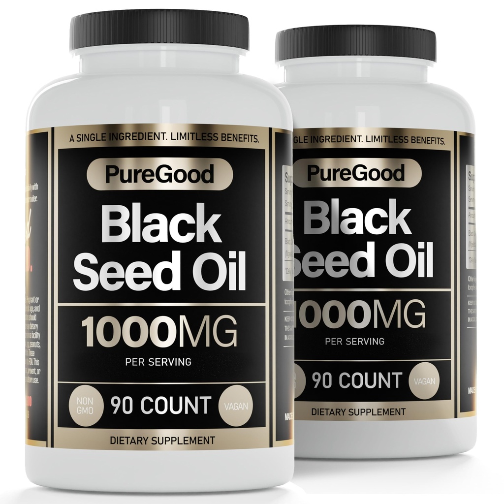 2 Pack - Capsule di olio di semi neri, 500 Mg, ad alta potenza a freddo ad alta potenza, 90 Count 100% Non OGM Pure Black Cumin Seed Oil Capsule