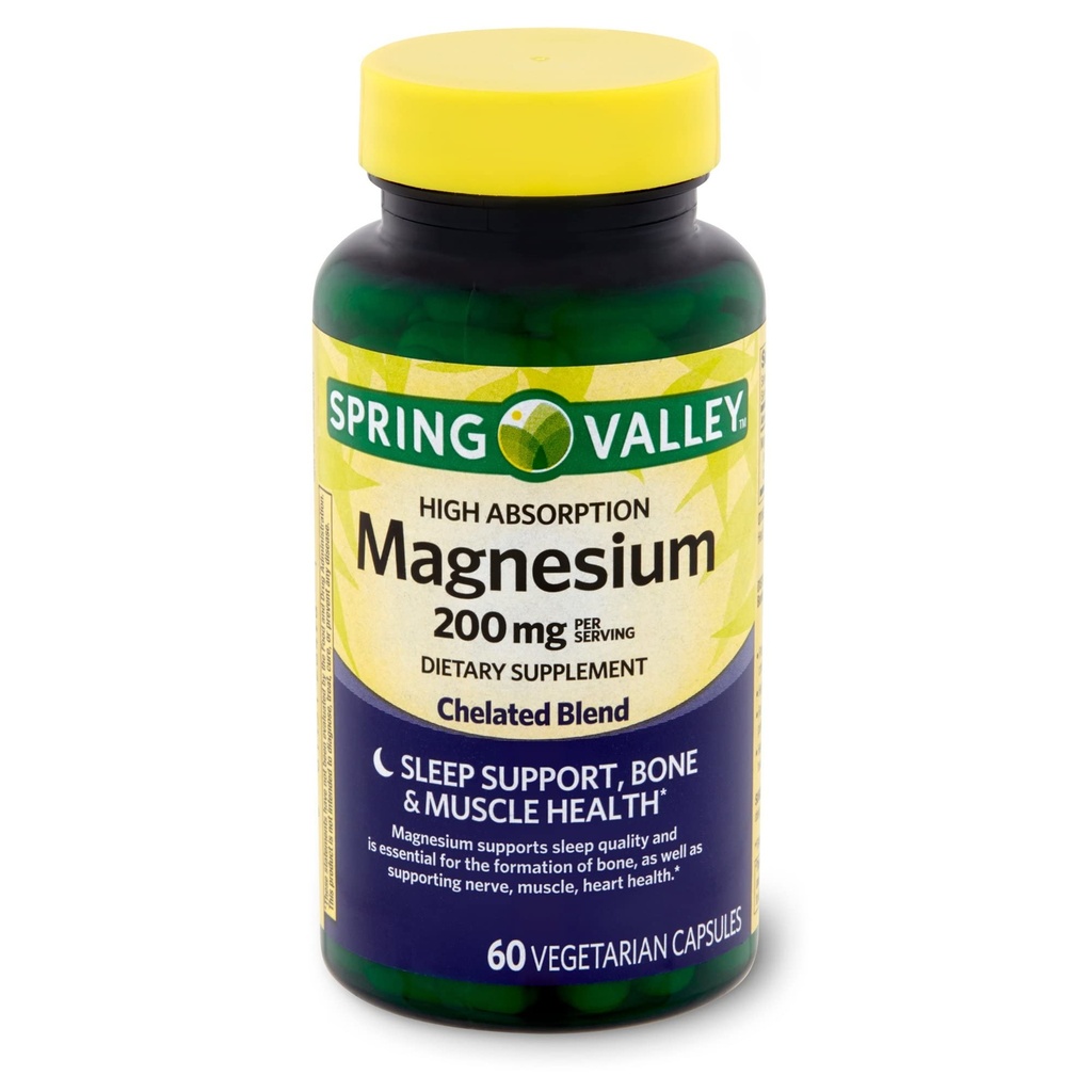 Sostegno di sonno di 200 mg di magnesio ad alto assorbimento della valle di primavera 60 capsule + la vostra guida della vitamina
