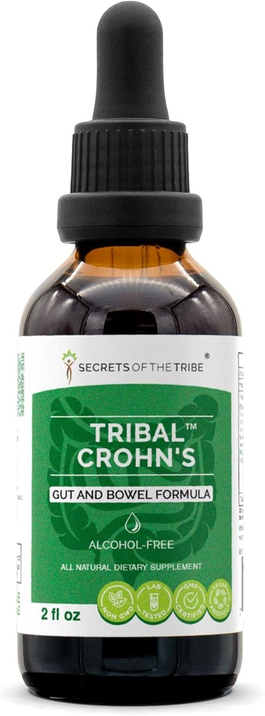 Tribal Crohn's Herbal Extract Alcohol-Free, Tincture, Glycerite Slippery Elm, Parsley, Marshmallow, Turmeric, Frankincense, The verde. Gut e Bowel Formula 2 oz