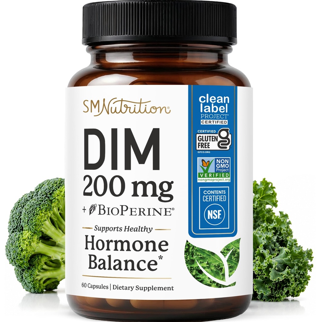 Supplément DIM 200 mg de solution d'équilibre œstrogène pour les femmes et les hommes d'acné hormonal, d'équilibre hormonal, de ménopause et d'antioxydants d'appui.