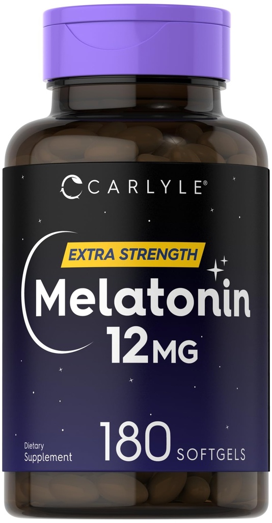 Carlyle Melatonin 12 mg | 180 capsule di softgel | Supplemento di supporto extra di resistenza per adulti | Non OGM, Gluten Free