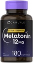 Carlyle Melatonin 12 mg | 180 Softgel Kapseln | Adult Extra Strength Support Supplement | Nicht-GVO, glutenfrei