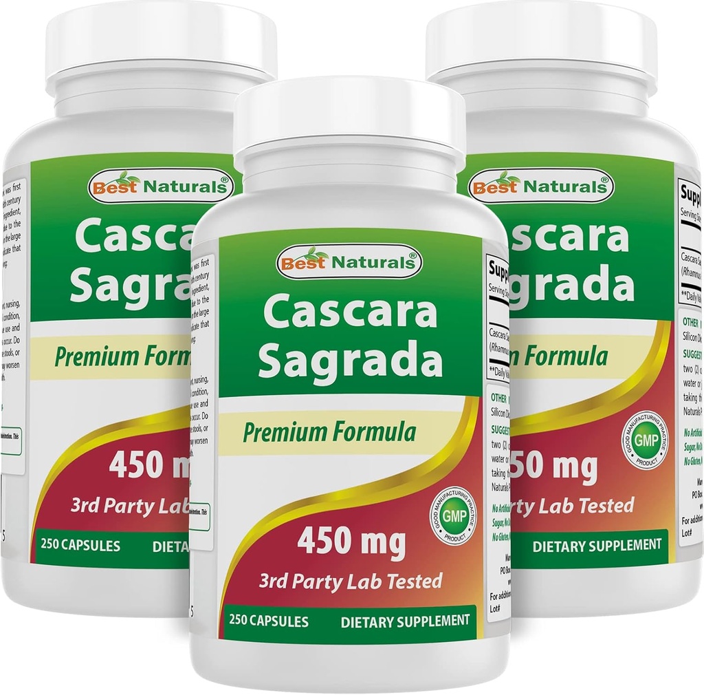 Best Naturals Cascara Sagrada 450 mg 250 Kapseln (250 Graf (Pack von 3))