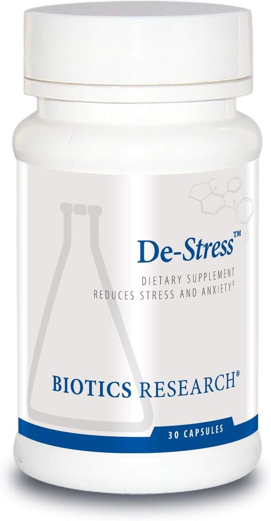 Recherche en biotique De-Stress Nutriment breveté conçu pour soutenir le calme, les habitudes de sommeil saines, les soutiens tout naturel.