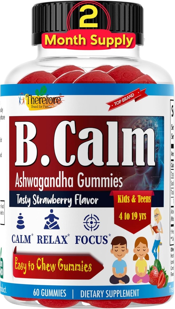 C'est pourquoi B.Calm Kids Focus & Attention Gummies - Anti-Stress, Memory, Mood & Relaxation- Ashwagandha calm naturel pour les enfants et les adolescents – Focus Vitamines pour les adolescents – Fraise, 60 ct