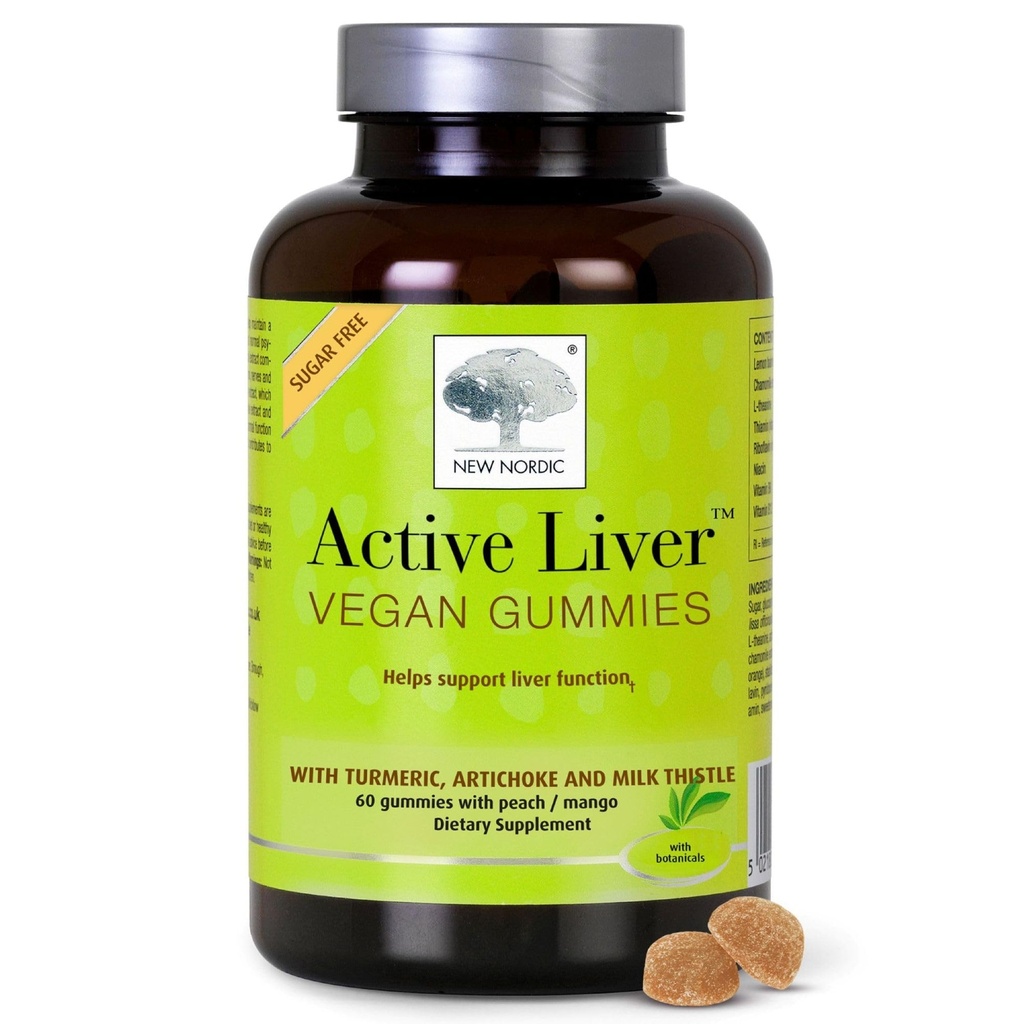 NOUVEAU NORD Œuf actif Gummies, Thistle de lait, Artichaut et supplément curcuma, Flaveur de mangue de pêche naturelle, sans sucre et végétalien, 60 comte (paquet de 1)