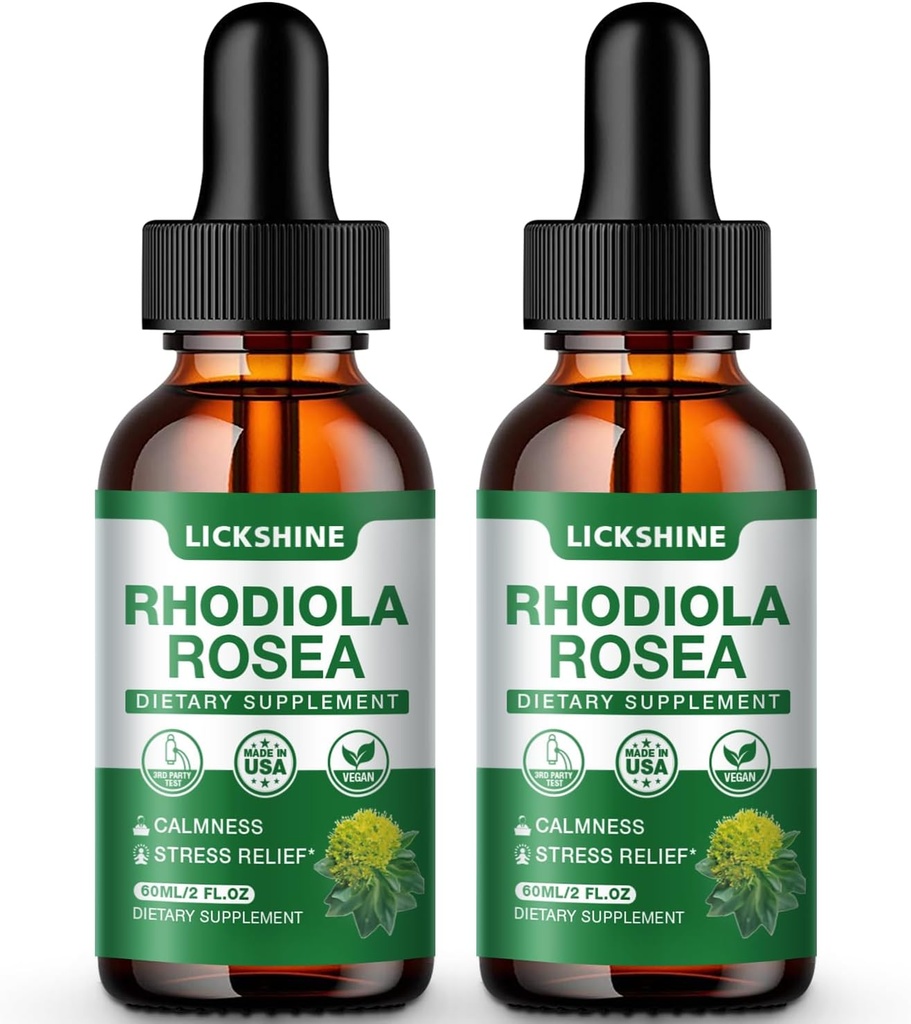 2 Pack 2000MG Rhodiola Rosea Tincture - Organische natürliche Rhodiola Rosea Extrakt flüssige Tropfen Ergänzung für Stress, Stimmung, Energie & Gehirn Unterstützung - bessere Absorption, Zucker frei 4 Fl Oz