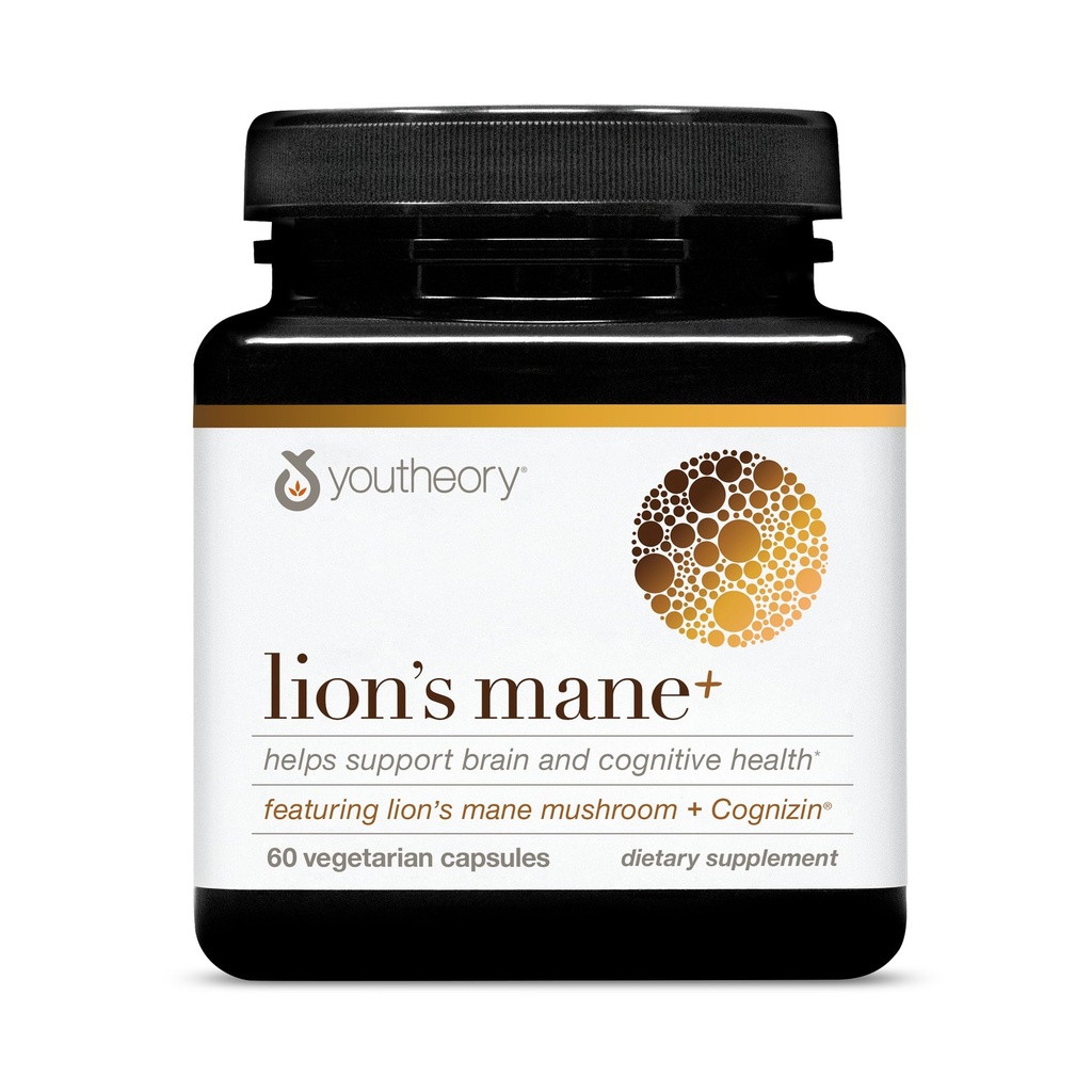 Youtheory Lion's Mane Plus - Integratore per Funghi con Cognizin - Offerte Focus & Brain Support* - 60 Capsule Vegetariani