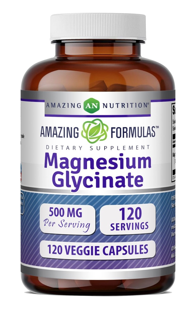 Incredibile Formulas Magnesium Glycinate 500 Mg | Capsule vegetali Supplemento | Non-GMO | Gluten-Free | Made in USA (Unflavored, 120 Count)