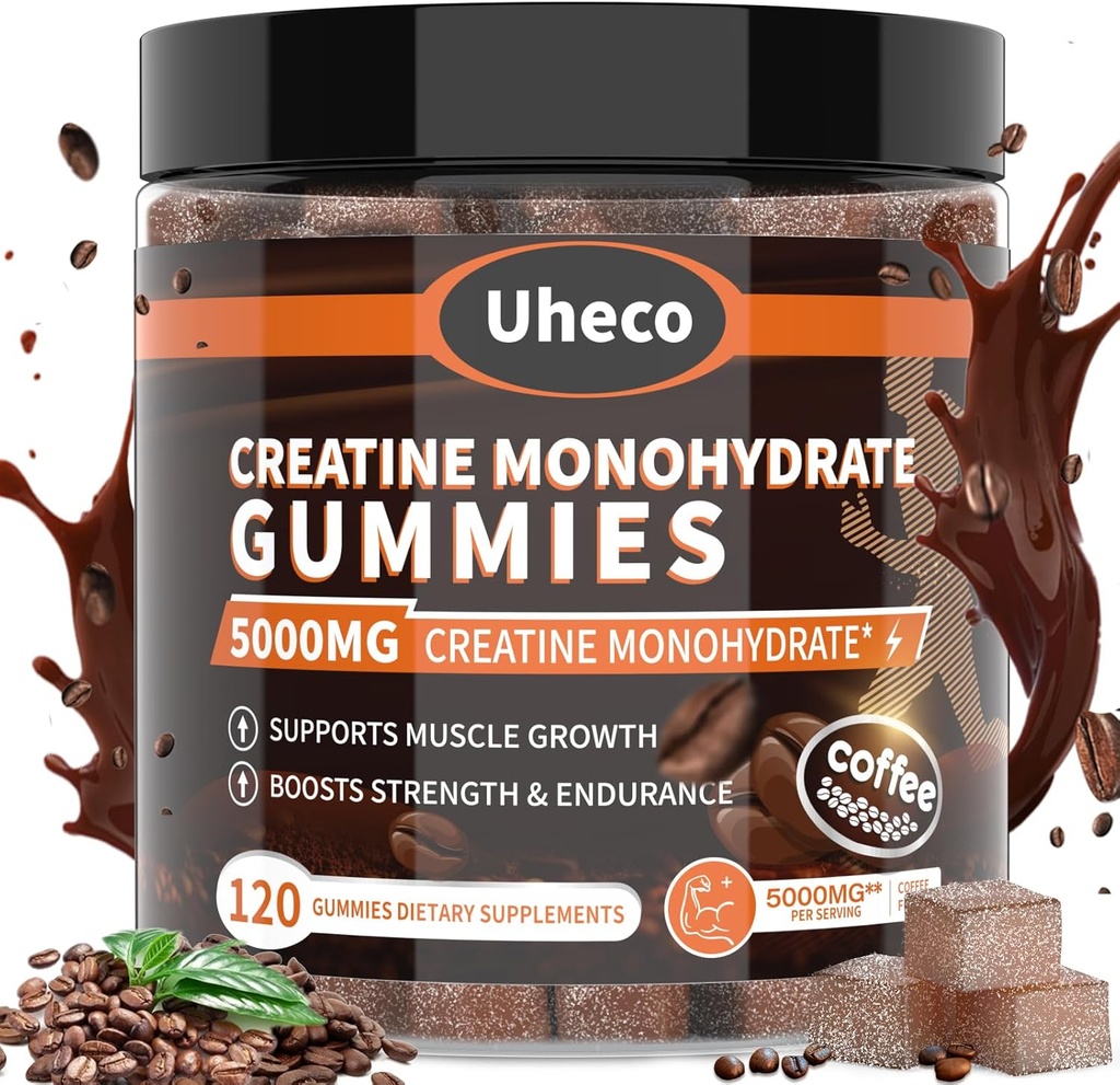 Kaffee Flavor Creatine Monohydrate Gummie 5000mg für Männer & Frauen, Enthält L-Taurine + Vitamin B12, Betaine, L-Citrulline für Muskelkraft, Verbesserung der Übung Ausdauer -116 Zähler