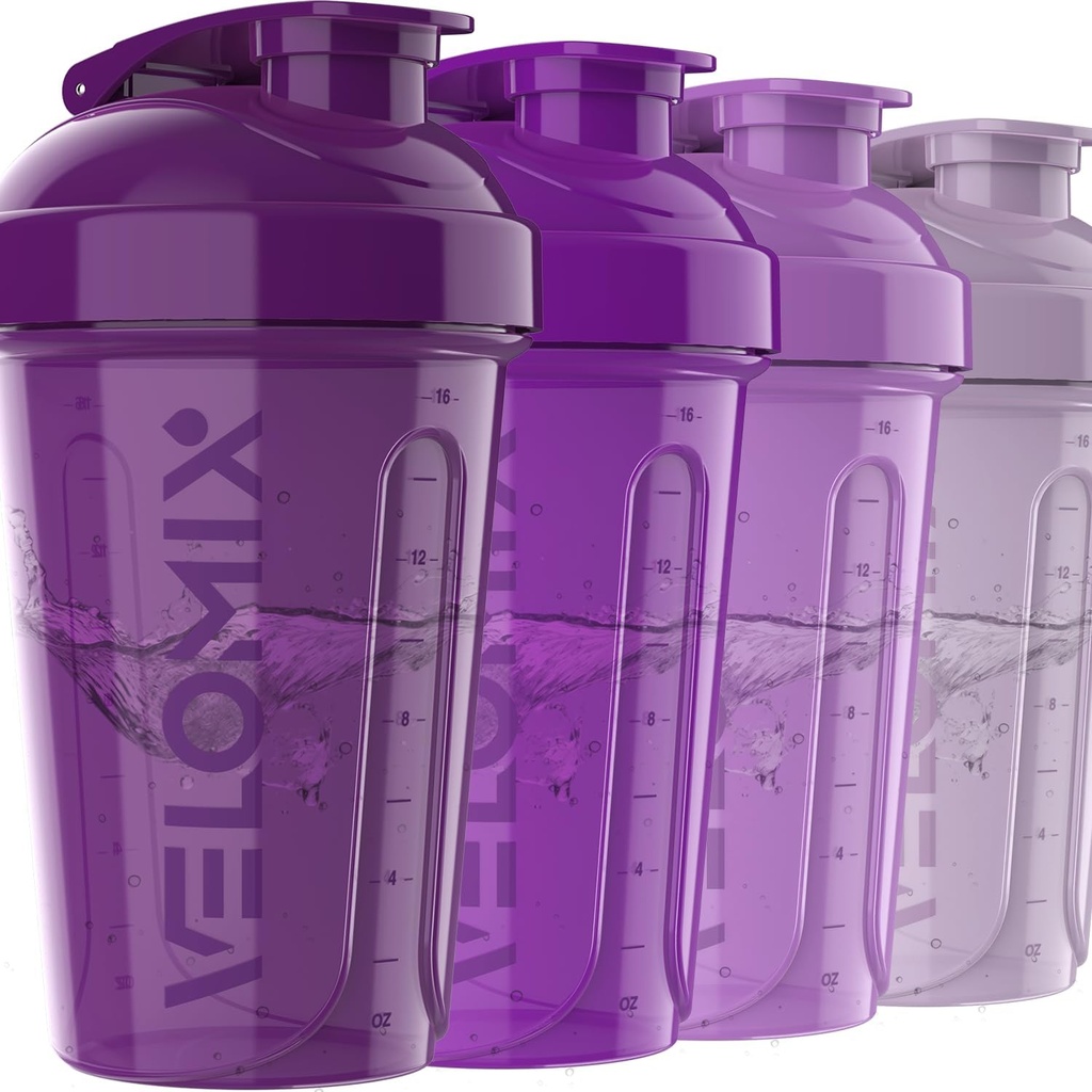 VELOMIX -4 PACK- 20 OZ Protein Shaker Bottiglie per miscugli proteici, Shaker Cups for Protein Shakes, Small Shaker Bottle Pack, Shaker Cup, Shakers for Protein Shakes (Purple Bloom)