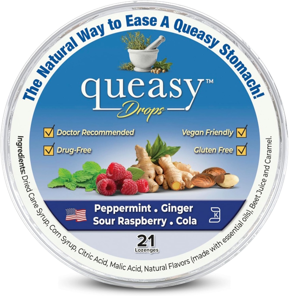 Drei Lollies Queasy Tropfen - Ease Chemotherapy Nausea & Travel Sickness - lindert einen trockenen Mund - natürliche Zutaten - 21 ct