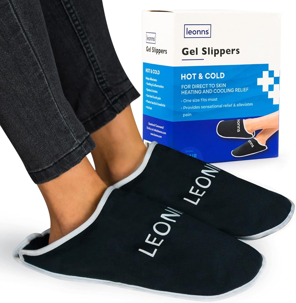 Gel Ice Pack Pantoffeln - Bietet Heiße und kalte Therapie für Fußschmerzen, Neuropathie Schmerzen Relief für Füße, Gout Relief, geschwollene Füße, Plantar Fasciitis und Fersenspuren- Eine Größe passt die meisten (schwarz)