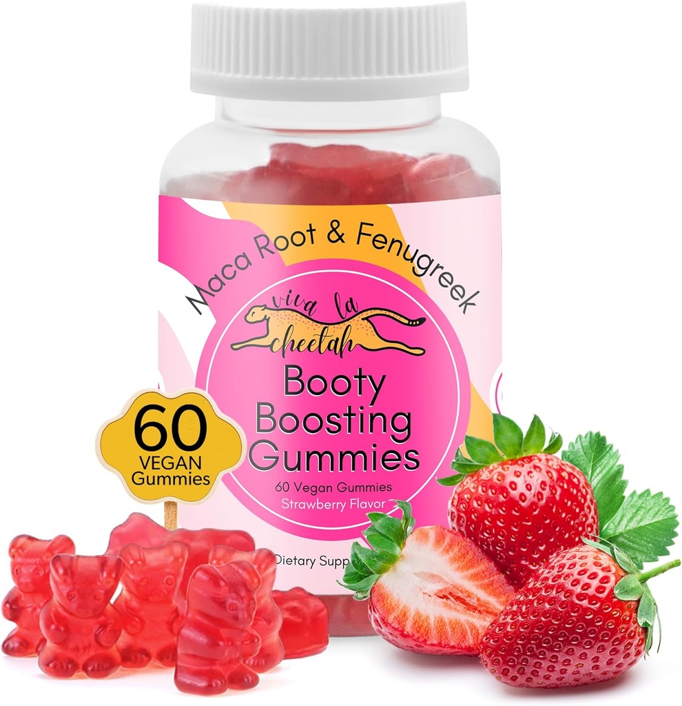 Booty Enhancing Gummy Supplement, Big Butt Enhancer, Workout Support, Multivitamin per le donne, Natural Glute Boost Vitamins for a Curvy Shape & Max Gains, 60 Vegan Gummies