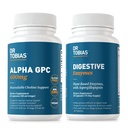 Dr Tobias Alpha GPC & Enzymes Digestifs - Soutien Fonction cognitive et Santé Gut quotidien avec Supplément Choline Biodisponible et Enzymes Premium pour Digestion, Non-OGM