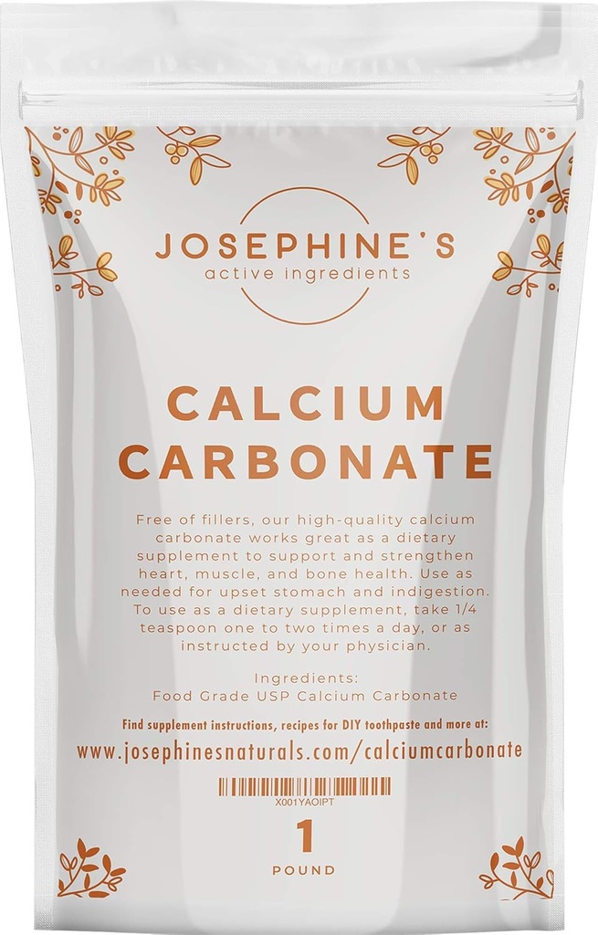 Ingredienti attivi di Josephine: Polvere di carbonato di calcio - Supplemento di grado alimentare, Rilievo di bruciore di stomaco, Ingrediente per i progetti di dentifricio DIY e di vernice calde - 1 lb. - Nessun Additivo o Filler