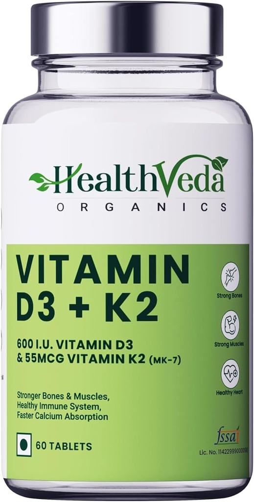 Organics Vitamine D3 (600 UI) + Vitamine K2 en tant que complément MK7 (55mcg)