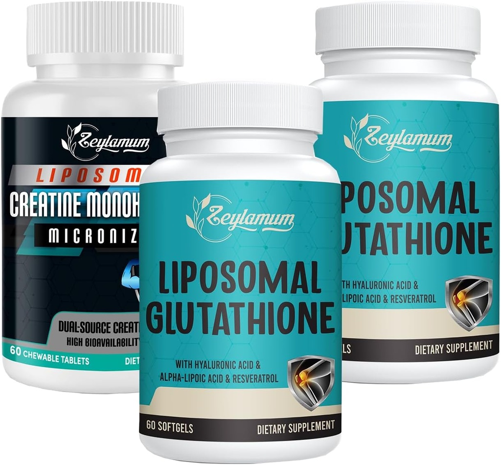 Liposomal Glutathione Softgels - 120 Softgels + Kreatin Monohydrat Mikronisiert - 60 Zähler