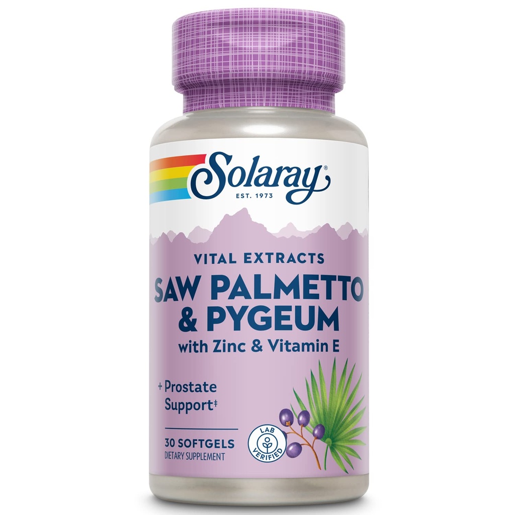 SOLARAY Saw Palmetto und Pygeum - Saw Palmetto für Männer w/Pygeum Bark, Zink, Vitamin E, Kürbis Seed Oil - Prostata Ergänzungen für Männer w/Beta Sitosterol - 60-Day Garantie - 30 Servierungen, 30 Softgels