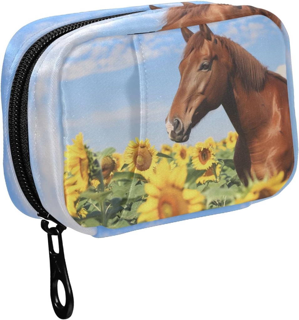 Fustylead Brown Horse in Sunflower Field und Blue Sky Pill Organizer Case mit Reißverschluss 2 Zeiten ein Tag für Vitamin und Supplement, 7 Tage Reise Organizer Medizin Fall