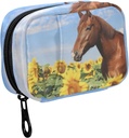 Fustylead Brown Horse in Sunflower Field and Blue Sky Pill Organizer Case with Zipper 2 Times A Day for Vitamin and Supplement, 7 Day Travel Organizer Medicine Case