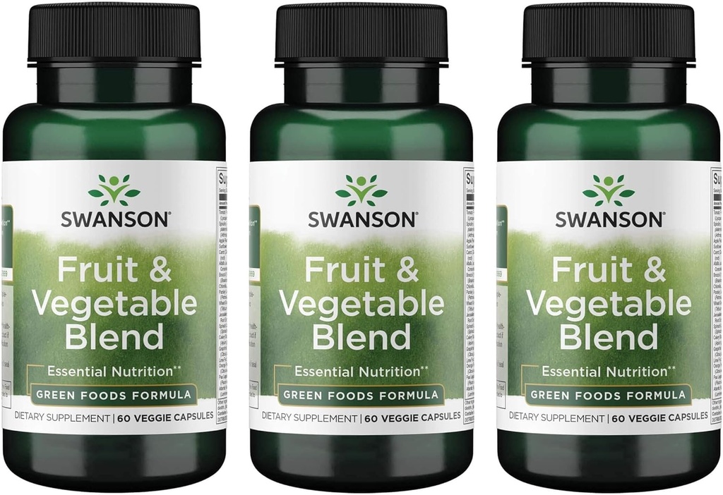 Swanson Fruit& Vegeta Blend - Miscela naturale di oltre 25 frutta e verdura che forniscono nutrienti essenziali - potente Green Foods Veggie Supplement - (60 capsule di verdure) 3 Pack