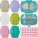 6 Pack Travel Pill Organizer 8 scomparti Portatile Pill Case con etichetta Piccolo contenitore per pillole per Pocket Purse Medicina Dispenser di stoccaggio della vitamina impermeabile Holder pillola