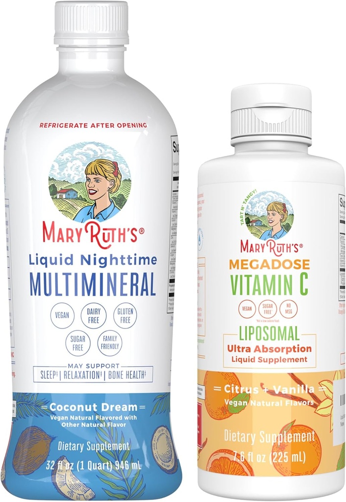 MaryRuth’s Nighttime Multimineral (Coconut) & Vitamin C Liposomal (Citrus & Vanilla) | Clean Label Project Verified® | Supplemento per Bedtime & Antiossidante | Vegan, Non OGM, Gluten Free